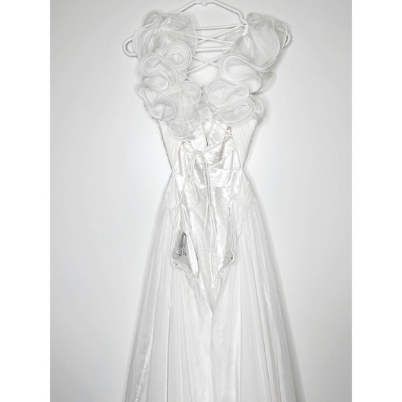 NWT Mac Duggal Ruffle Tiered Cutout Chiffon Gown Empire Waist Womens White SZ 4 - Picture 6 of 8